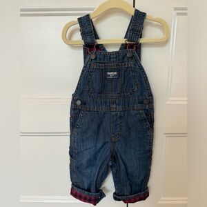 NWOT OshKosh B'gosh Dark Blue Denim Overalls Red Buffalo Plaid Check- 9 Months
